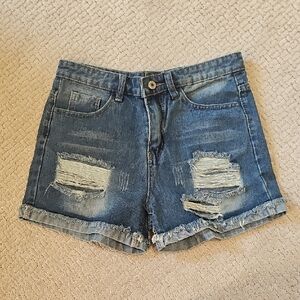 Distressed Blue Denim Women Shorts